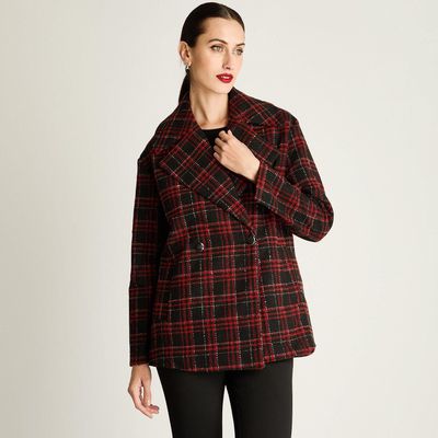 Abrigo Ancho Manga Larga Con Botones Rojo