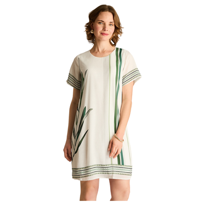 Vestido Corto Verde No Elasticado Con Forro Calce Holgado