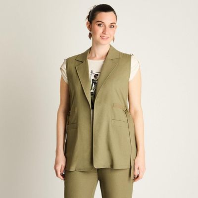 Tapado Verde sin Mangas con Cinturón Lateral