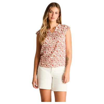 Blusa Terracota Manga Corta No Elasticado Sin Forro Calce Normal