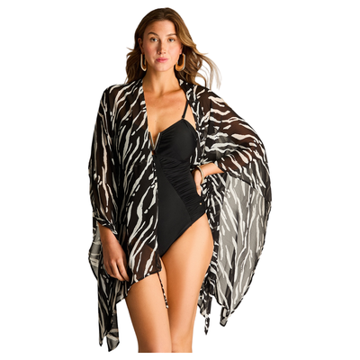 Salida de Playa Negra Estilo Animal Print