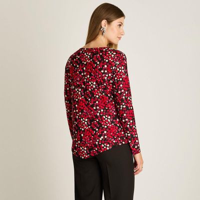 Imagen 2 del producto Polera Roja Manga Larga Estampada con Cuello Redondo y Collar