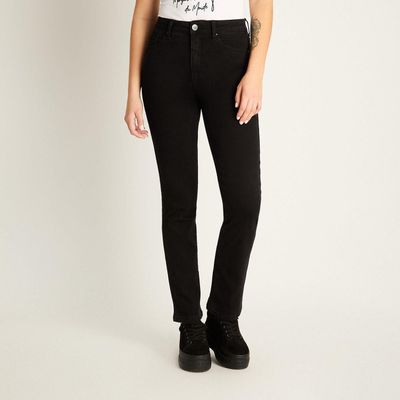 Jeans Recto 5 Bolsillos Tiro Alto Negro
