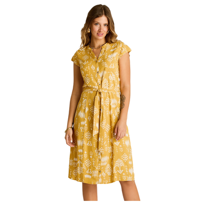 Vestido Midi Mostaza No Elasticado Sin Forro Calce Normal