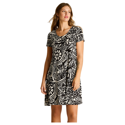 Vestido Corto Negro con Estampado Geométrico