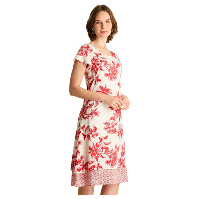 Vestido Midi Rojo Estampado Floral con Detalle en Ruedo