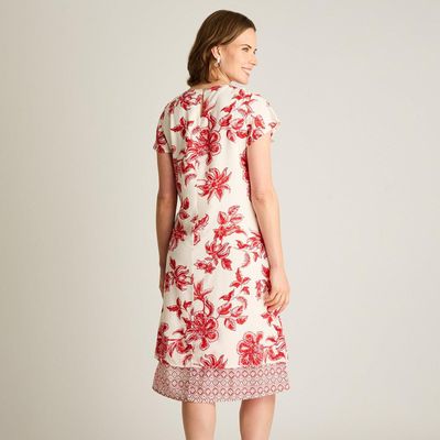 Imagen 2 del producto Vestido Midi Rojo Estampado Floral con Detalle en Ruedo