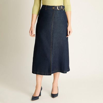 Falda Azul Maxi con Cinturón