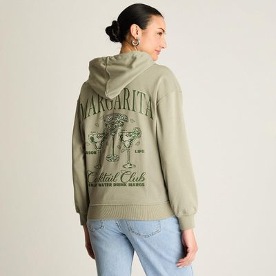 Imagen 2 del producto Polerón Algodón Oliva Cierre Frontal y Estampado Palm Club