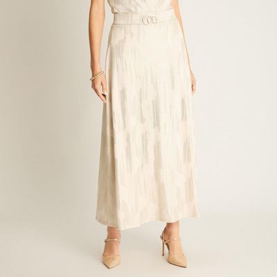 Falda Maxi Beige Satinada con Cinturón