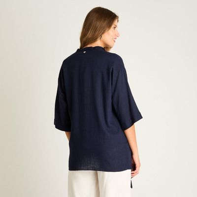 Imagen 2 del producto Tapado Azul Manga 3/4 No Elasticado Sin Forro Calce Holgado