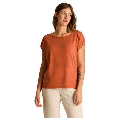 Polera Terracota Manga Corta Elasticidad Media Sin Forro Calce Holgado