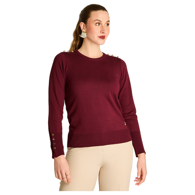 Imagen 1 del producto Sweater Burdeo Cuello Redondo con Botones en Hombros