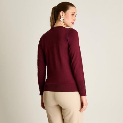 Imagen 2 del producto Sweater Burdeo Cuello Redondo con Botones en Hombros