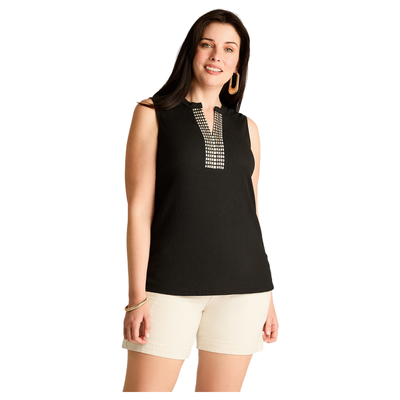 Polera Negro Sin Mangas Elasticidad Media Sin Forro Calce Normal