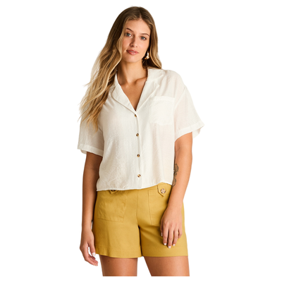 Blusa Crudo Manga Corta No Elasticado Sin Forro Calce Normal