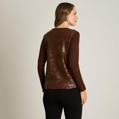 Imagen 2 del producto Polera Cafe Manga Larga Elasticidad Media Sin Forro Calce Normal Tela Camant