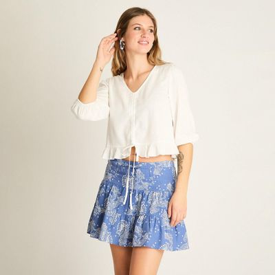 Imagen 1 del producto Blusa Blanco Manga 3/4 Amarre Frontal