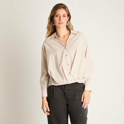 Imagen 1 del producto Blusa Beige Rayada con Cruzado Fijo