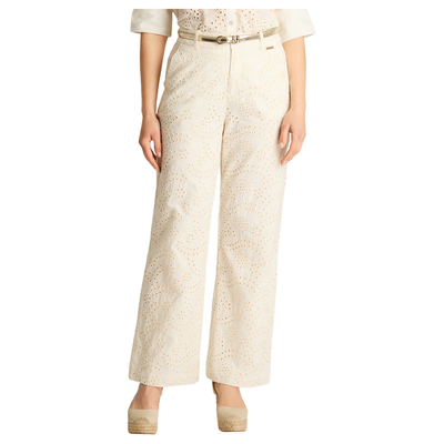 Pantalón Broderie Crudo Recto con Cinturón