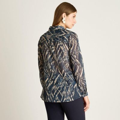 Imagen 2 del producto Blusa Camisera Azul Estampada con Lurex