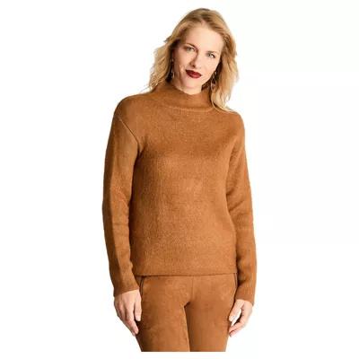 Sweater Manga Larga Cuello Mock Melange Camel