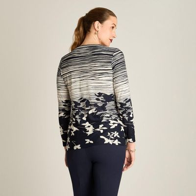 Imagen 2 del producto Polera Azul Manga Larga Estampada con Detalle en el Escote