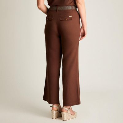 Imagen 2 del producto Pantalón Palazzo Lino Formal Café con Cinturón