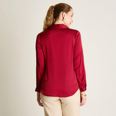 Imagen 2 del producto Blusa Camisera Roja Satin Básica