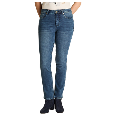 Jeans Recto 5 Bolsillos Tiro Alto Azul