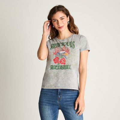 Polera Manga Corta Básica Acid Wash Verde Militar