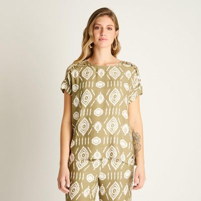 Imagen 1 del producto Blusa Verde con Estampado Étnico