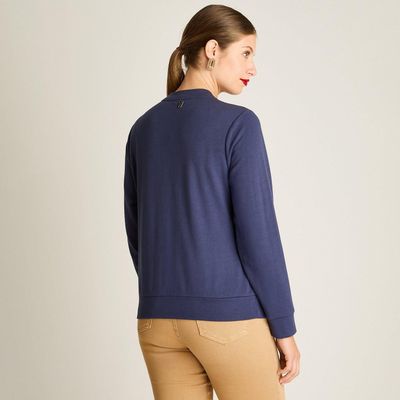 Imagen 2 del producto Poleron Algodon Azul Manga Larga Elasticidad Baja Sin Forro Calce Normal Tela Punto