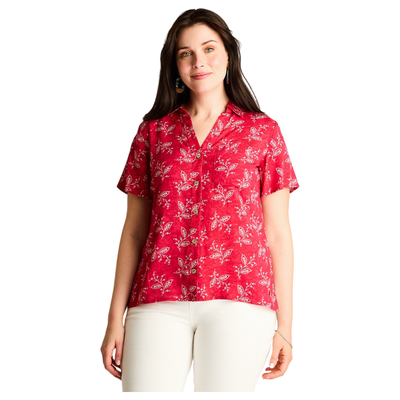 Blusa Rojo Manga Corta No Elasticado Sin Forro Calce Normal