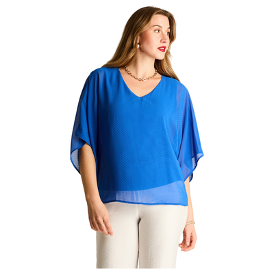 Túnica Azul Oscuro Floral Manga Corta