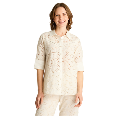 Blusa Crudo Manga 3/4 con Broderie