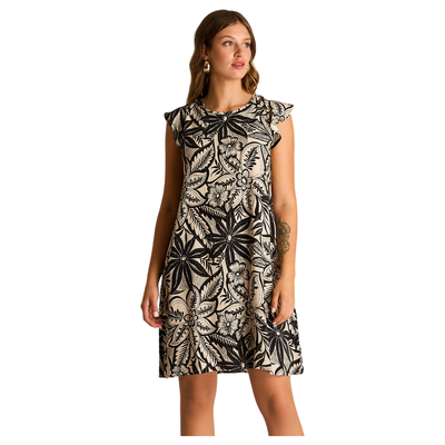 Vestido Corto Negro No Elasticado Sin Forro Calce Holgado