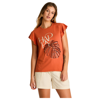 Polera Terracota Manga Corta Sin Forro Calce Normal