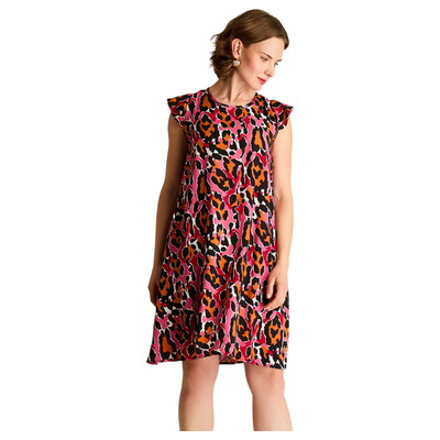 Vestido Corto Magenta No Elasticado Sin Forro Calce Holgado