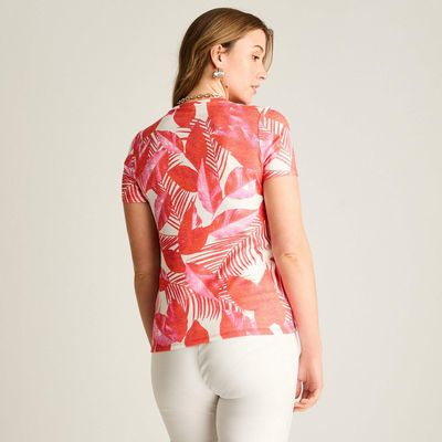 Imagen 2 del producto Polera Roja Estampado Tropical Elegante