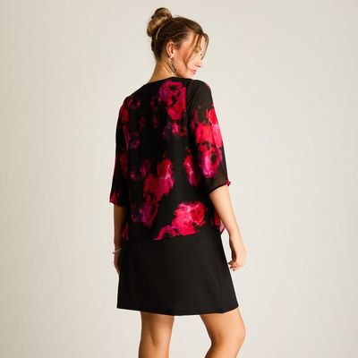 Imagen 2 del producto Vestido Corto Negro con Capa Estampada Fiesta Floral