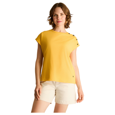 Polera Mostaza con Botones Decorativos en Hombro