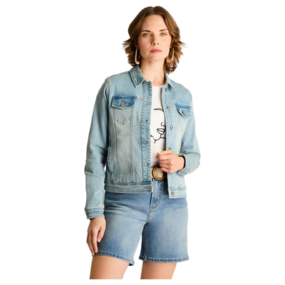 Casaca Mezclilla Celeste Manga Larga Elastizada Sin Forro Calce Holgado