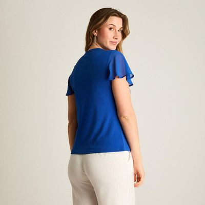 Imagen 2 del producto Polera Azul Oscuro Manga Corta con Volantes