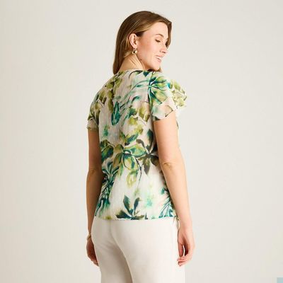 Imagen 2 del producto Blusa Verde Manga Corta Estampado Tropical