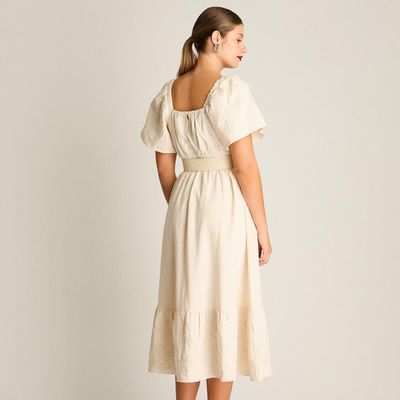 Imagen 2 del producto Vestido Largo Arena Manga Corta con Bordado y Cinturón