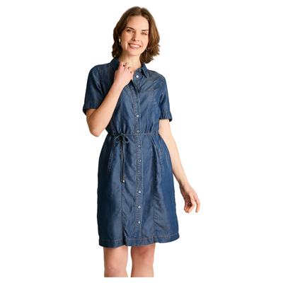 Vestido Corto Azul Camisero con Cintura Ajustable