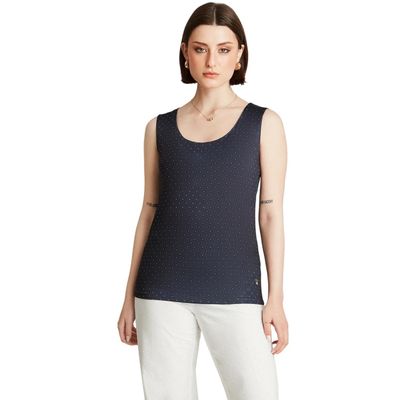 Polera Sin Mangas Azul Estampado Lunares