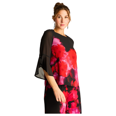 Túnica Floral en Contraste Negro