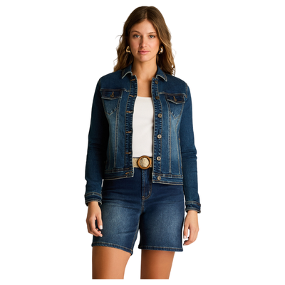 Casaca Mezclilla Azul Manga Larga Elastizada Sin Forro Calce Holgado